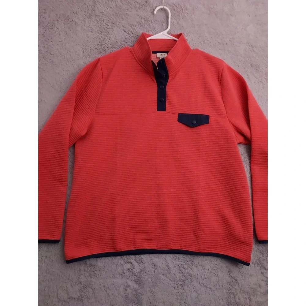 J Crew Sweater Womens Extra Large Quilted Snap Front Pullover Pocket Pink Preppy